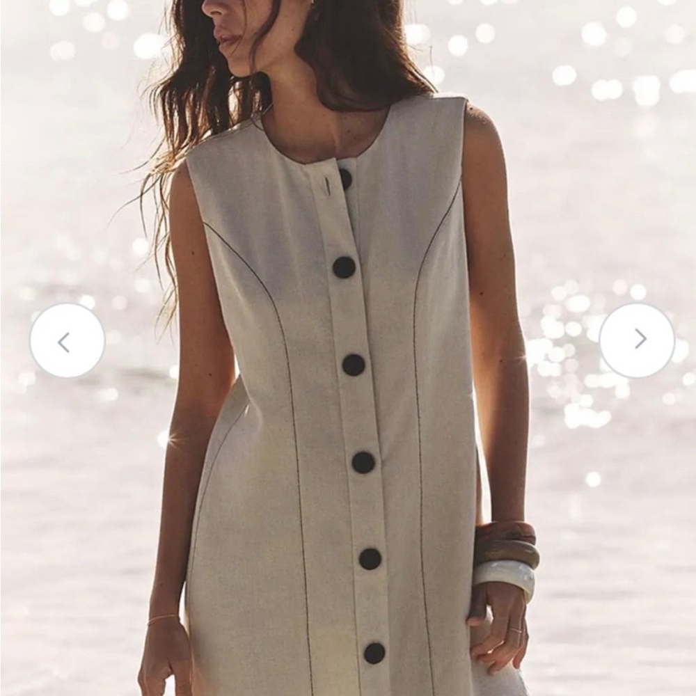 Zara linen Beige button front Dress